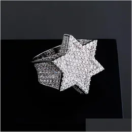 Z bocznymi kamieniami męski Złoty Pierścień Wysokiej jakości sześciopunktowe gwiazdy FL Diamond Pierścienie moda moda hopowa sier biżuteria dostawa dhgarden otfx8