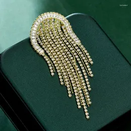 Brooches Female Fashion White Crystal Chain For Women Luxury Yellow Gold Color Alloy Tassels Brooch Safety Pins