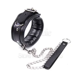 Giocattoli per adulti BDSM Collare per cani in pelle Schiavo Bondage Cintura con catene Può bloccare i prodotti del sesso erotico fetish per donna Uomo Coppie 230411