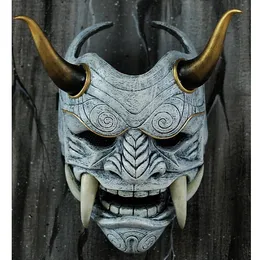 Parti Maskeleri Prajna Maske Montajları Oni Samurai İnek Şeytan Yüzüstü Dişleri Japon Cosplay Costume Props Cadılar Bayramı Korku Dekoru Ev Dekorasyonu 230411