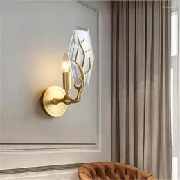 Lampa ścienna krystaliczne światło luksusowy cała miedziana kreatywna salon sypialnia tło amerykańskie lampy dekoracyjne