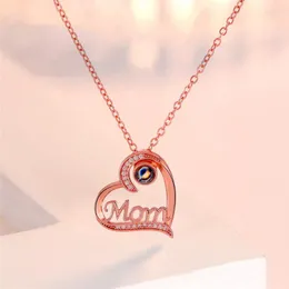 Подвесные ожерелья jwer Романтическая нержавеющая сталь ожерелье мамы 100 языков я люблю тебя проекция сердца для подарков на День Матери