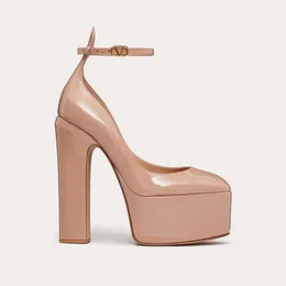 Designer formella skor modedesigner höga klackar patent läder arbetsplats kvinnor vattentät plattform ultra hög klack kvinnor skor lyx tjock botten stor storlek