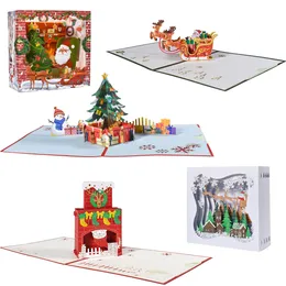 Karty pozdrowienia 5 pakietów 3D mieszane wzory świąteczne pop -up Bulk na świąteczny rok prezent 230411