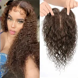 Curly Clip in Human Hair Toppers sömlöst hårstycke Toupee för kvinnor tjock siden bas topper för tjockt hår brun naturlig svart 6x6 "stor bas lång topper