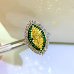 Oczy kształt Topaz Diamond Pierścień 100% prawdziwy 925 Srebrny Party Wedding Pierścienie dla kobiet Bridal Promise Prezent biżuterii
