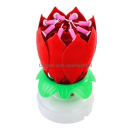 Candles Innovative Party Cake Topper Musical Lotus Flowating Rotating Happy Birthday Candle z 8 małym C19041901 Drop dostawa home gard dhvmz