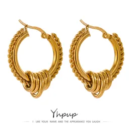 Hoop Huggie Yhpup Stainless Steel Round Unusual Jewelry Stylish Gold PVD Plated Twisted Huggie Earrings Joyeria Acero Inoxidable Mujer 230411