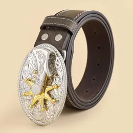 Fashion Embossed Leather Belt with Big Metal Animal Buckle Designer New Style Floral Engraved Buckle Belt for Western Cowboys