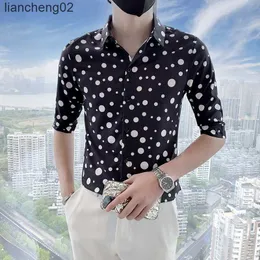 Herren Freizeithemden 2022 Mode Polka Dot Herrenhemd 3/4 Ärmel Schlank Freizeithemd Business Office Formelle Kleidung Hemden Social Party Streetwear Tops W0410