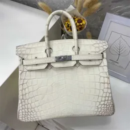 Platinum Family Special Designer Bag Himalayan Bk25 Mist Face True Crocodile Skin Sewn Wax Thread Silver Buckle 25