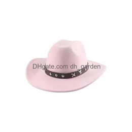 Breda brim hattar cowboy hatt fedora hattar för kvinnor man västra cowgirl panama casual solid belt band breda brim sombrero hombre dhgarden dhbwi