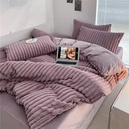 Bedding sets Soft Rabbit Velvet Plush Duvet Cover Set with Bed Sheet Pillow Covers Furry Winter Super Warm Luxury Milk Fleece Bedding Set 231110