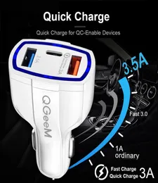 35W 7A 3 Ports Car Charger Type C And USB Charger QC 30 With Qualcomm Quick Charge 30 Technology For Mobile Phone GPS Power Bank4292511