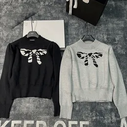 Pullover Womens Butterfly Jacquard Designer Short Sweater Crew Neck Long Sleeve متماسكة قمة غير رسمية