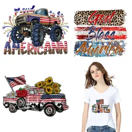Bağımsızlık Günü Partisi Giyim Etiketi 4 Temmuz Amerikan Araba Kız Demir Üzerinde Demir Isı Transferi Diy Aksesuar Yamaları Giysiler İçin