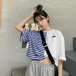 Women's T Shirts Crop Tops For Women Cropped T-shirt Sexy Summer Striped Loose Women's Elegant Blouses Cute Things Korean Streetwear Y2k