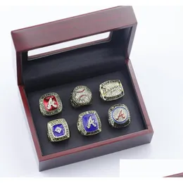 6pcs World Series Baseball Team Ring مع Wooden Display Box Box Men Men Fan Gift Wholesale Drop Dropress DH5WA