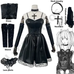 Sexig uppsättning Death Note Cosplay Costume Misa Amane Imitation Leather Dress Neck JewelystockingSnecklace Uniform Outfit Halloween 230411