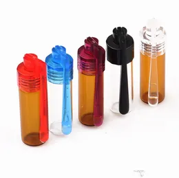Quality Colorful 36mm 51mm Travel Size Acrylic Plastic Bottle Snuff Snorter Dispenser Glass pill case Vial container with spoon