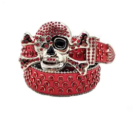 Bling Bling BB-Gürtel mit diamantbesetztem PU-Lederband, schwarzer Gürtel mit großer Totenkopf-Schnalle