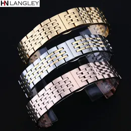 Watch Bands T41 Watch Band Strap Solid Stainless Steel Bracelet Seven Beads Butterfly Buckle 12 13 14 15 16 17 18 19 20 21 22 23 24mm Bands 230411