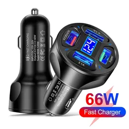 4 Ports USB Car Charger 66W Fast Charging Quick Charge 3.0 Phone Chargers Adapter For Samsung S22 Xiaomi Iphone 14 13 MP3 GPS Tablets