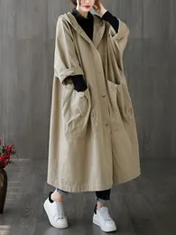 Casacos de trincheira feminina Mulher inverno para mulheres solteiras de bolso largo com capuz com capuz 230411