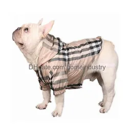 Designer Dog Clothes Classic Check Pattern Apparel Dogs Raincoat Lightweight Windbreaker Hooded Jacket For French Blodg Pug Boston Ter Dh6Kt