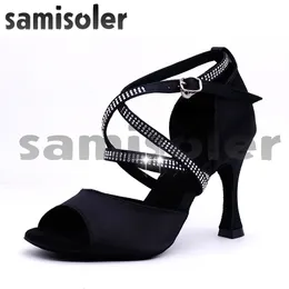 Dress Shoes Samisoler Satin Style Ballroom Dance Women with Black Party ladieslatin dance shoes black Latin 230411