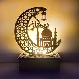 Novelty Items 2023 Ramadan Wooden Eid Mubarak Ornaments LED Mubarak Eid Plates Square Crescent Craft For Muslim Festival Party Table Decor Z0411