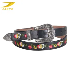 JANYO Vintage Flower Embroidered Leather Belt for Women  display picture 1