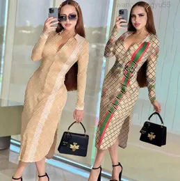 Damska sukienka na co dzień 2023 Autumn Nowy seksowna wysokiej jakości kołnierz koszuli podzielona luksusowa marka
