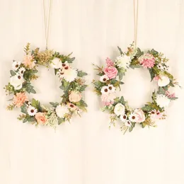 Decorative Flowers Artificial Flower Wreath Mother's Day Floral Rattan Front Door Heart Shaped For Large Boxwood Blank