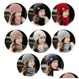 8 cores inverno gorro chapéu cachecol conjunto feminino quente malha grossa skl boné para entrega direta dh7wp