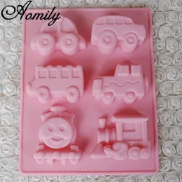 Baking Moulds Aomily 6 Hole Car Train Silicone Fondant Cake Molds Decorating Tools Jelly Sugar Craft Chocolate Home