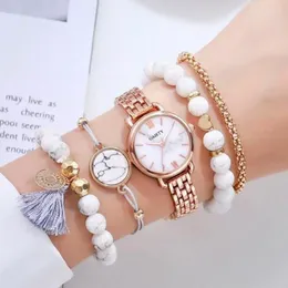 ساعات المعصم 5 مساءً ساعات النساء مجموعة روز ذهبية خضراء سوار سوار Wristwatch Womens الكوارتز الفستان