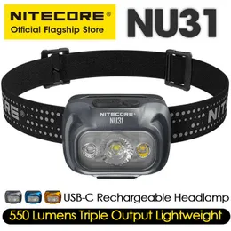 Kafa lambaları Nitecore NU31 USB-C Şarj Edilebilir Far 550 Lümen Trail Çalışıyor Balıkçılık Trekking Far Far İş In Ion Pil P230411
