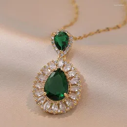 Choker 316L Stainless Steel Charm Copper Pendant Light Luxury Micro Set Zircon Emerald Necklace Femme Collar Acero Inoxcidable