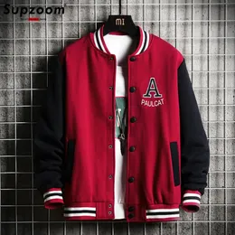 Herrjackor supzoom ankomst preppy stil bomull tjock broderi rib hyls varumärke kläder baseball höst vinter casual bomber jacka 231110