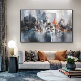 Paintings Abstract Big City Buildings 100% Hand Painted Oil Painting On Canvas Handmade Wall Art Pictures For Living Room Home Decor 231110