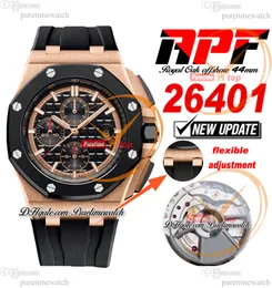 APF 44mm 26401ro A3126 Automatyczne chronograf męskie zegarek Rose Gold Black Ceramic Bezel Stick Markery gumowe ekskluzywne technologie Super wersja PuretimeWatch B2