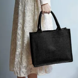 Kosmetiska väskor 6st Black Burlap Tote Jute med handtag Laminerad inre bröllop brudtärna gåva