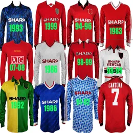 Retro Jerseys Soccer 84 85 86 88 UTD 06 07 08 90 91 92 93 96 96 99 00 02 United Cantona Beckham المباراة النهائية Jersey Keane Ronaldo Giggs Football Shirt
