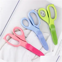 Office Scissors 1Pc Left Or Right Handed Design Children Diy Student Standard Papercutting Tools Safe Flat Angle Blade Green Pink Bl Dhmrc