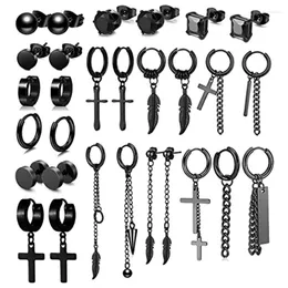 Stud Earrings 29 PCS 316L Stainless Steel Black For Men Women Cool Punk Eboy Dangle Earring Set Feather Hinged