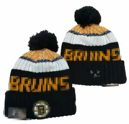 Herrmössor Bruins Beanies Boston Beanie Hats Alla 32 lag stickade manschetterad pom randig sidelinje WOMA USA College Sport Stick Hat Hockey Cap för Women's A0
