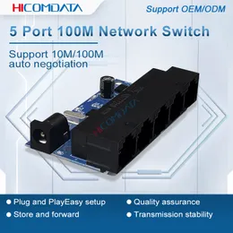 HICOMDATA 100M Mini 5 Port Desktop Switch Fast Ethernet Network Switch Gigabit LAN Hub RJ45 Ethernet Switching Pcba Factory Price