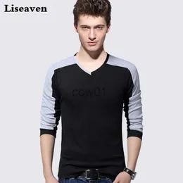 Homens camisetas Liseaven Camisetas Marca Roupas Camiseta Homens Patchwork Cor Slim Fit Manga Longa Camiseta Homens V Neck Tee Tops J231111