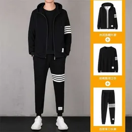 Freizeit Sport Set Neue Waffel Frühling und Herbst Mantel männer Große Pullover Mode Vier Bar Drei Stück Sport anzug